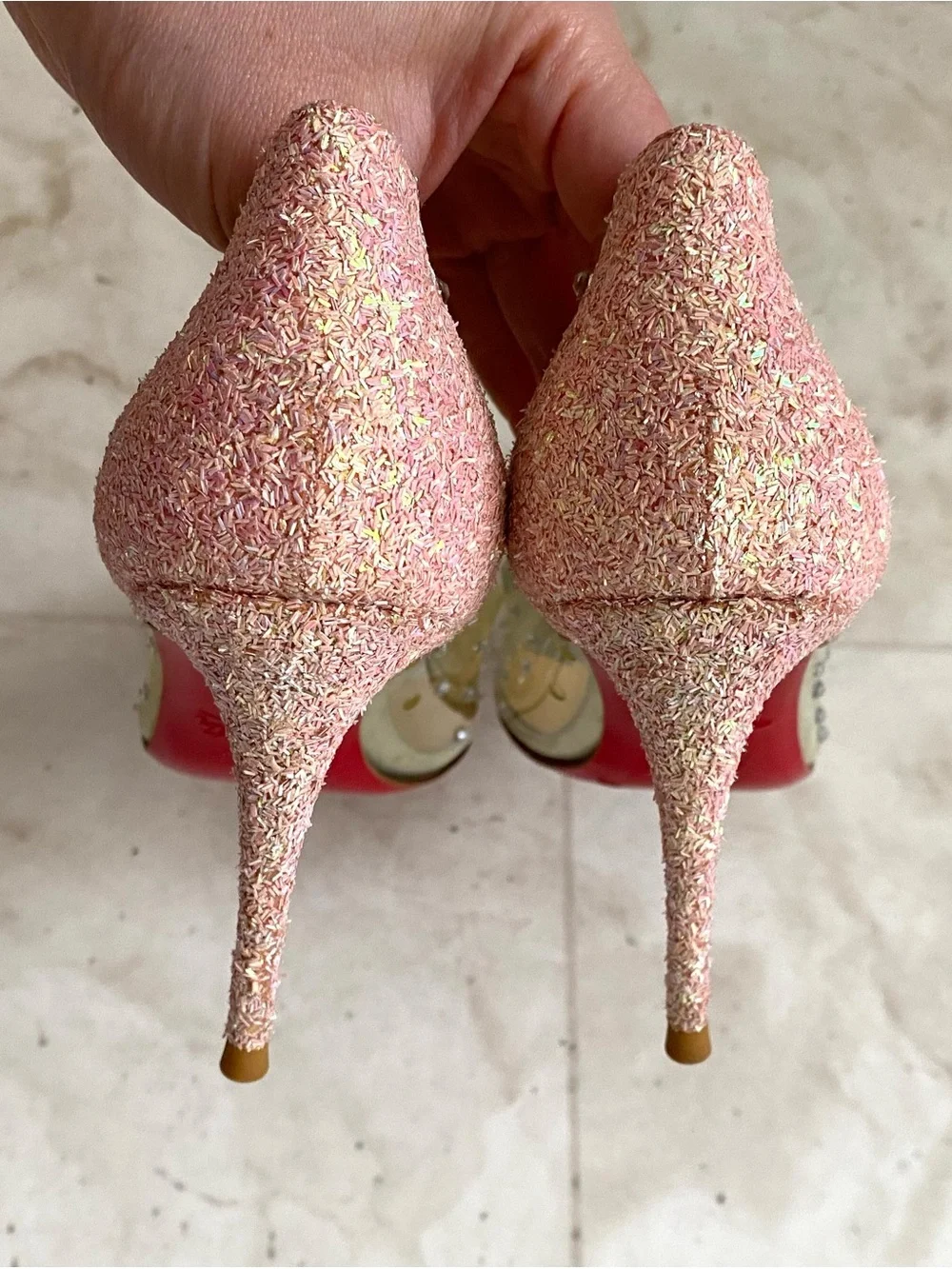 $1495 Christian Louboutin Degrastrass PVC Crystal Pink Glitter Pumps Heels 6/36